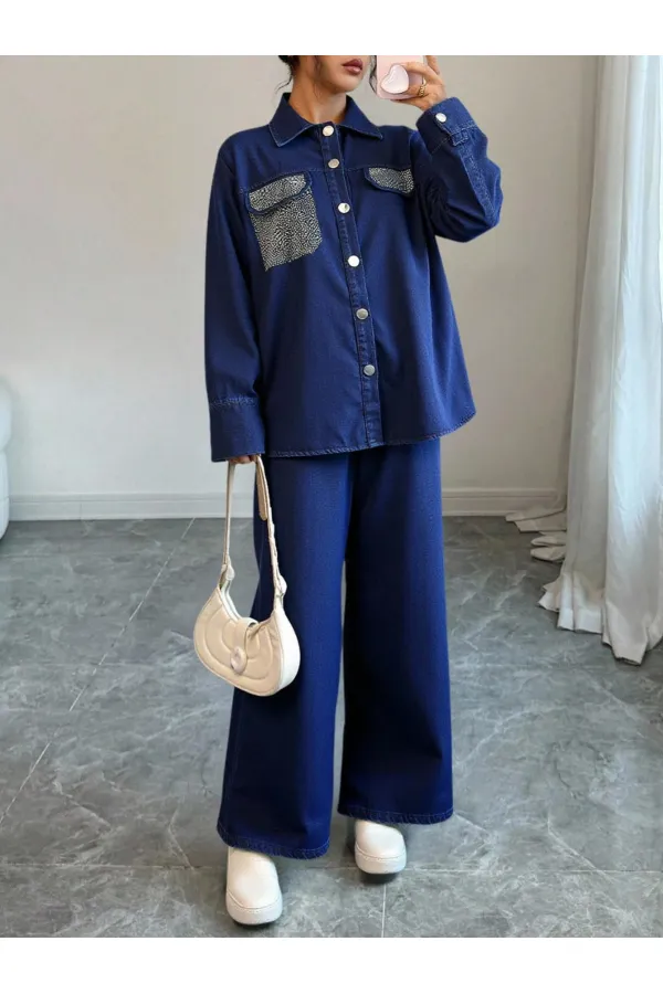 Cep Taş Detay Kot Takım 1802 - Lacivert