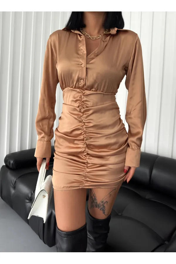 Shirt Drop Dress - Coffee