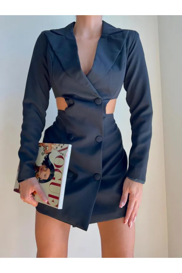 Yan Detay Şort Elbise - Siyah