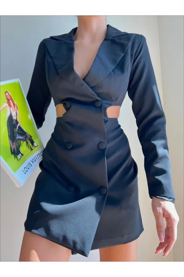 Yan Detay Şort Elbise - Siyah