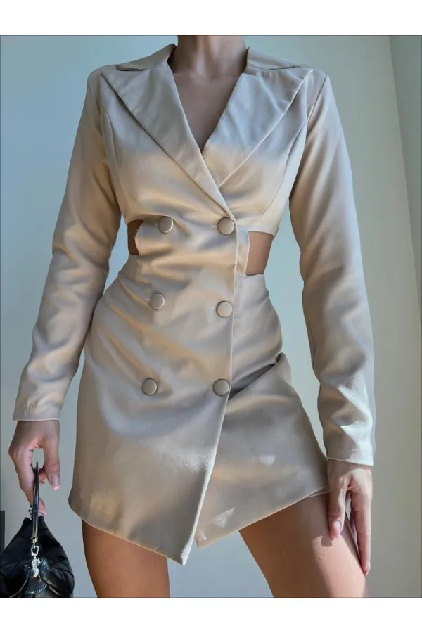 Side Detail Short Dress - Beige