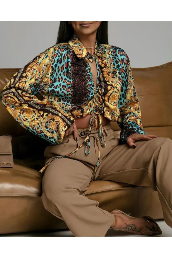 Saten Büzgülü Bluz - Altın