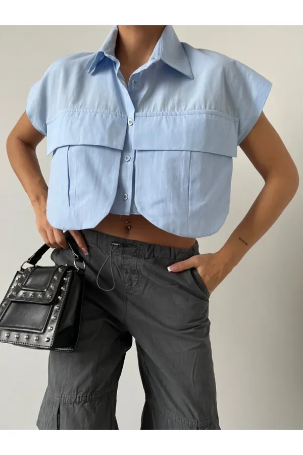 Chemise à poches - Bleue