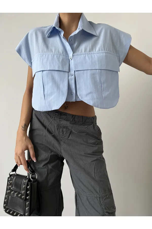 Chemise à poches - Bleue