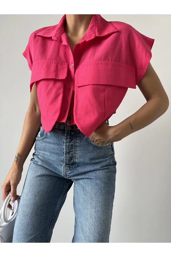Cep Detay Gömlek - Fuşya
