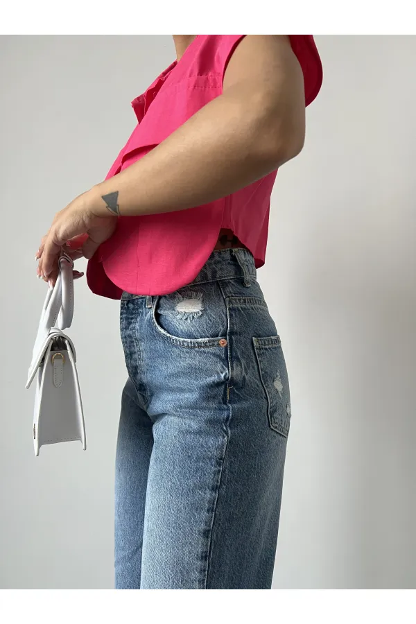 Cep Detay Gömlek - Fuşya