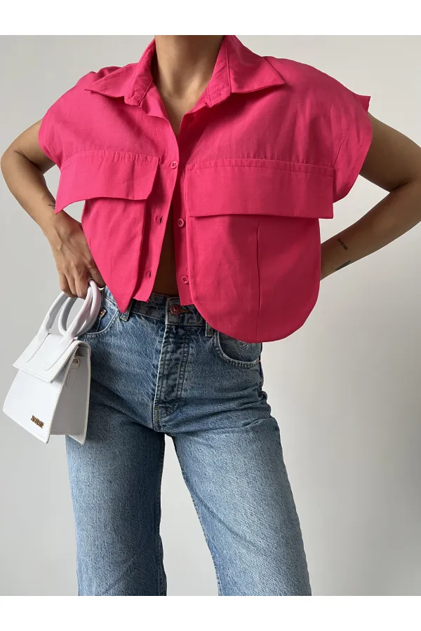 Cep Detay Gömlek - Fuşya