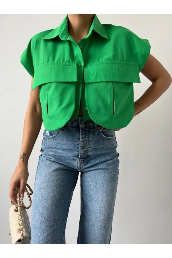 Cep Detay Gömlek - Yeşil