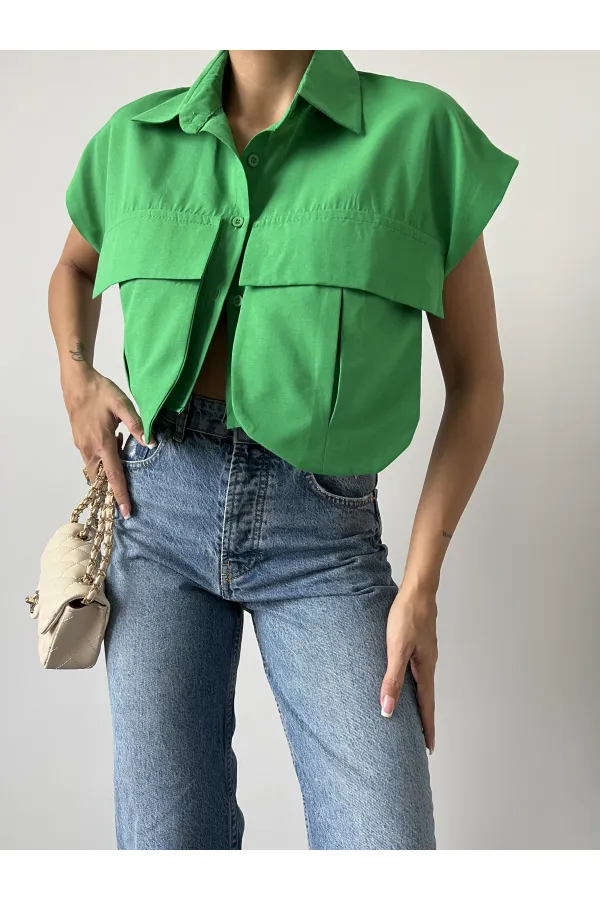 Cep Detay Gömlek - Yeşil