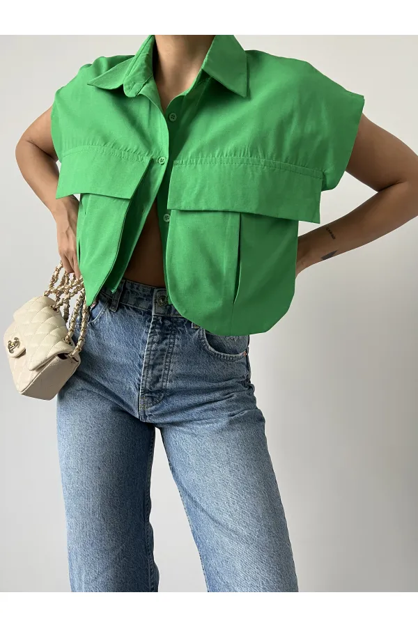 Cep Detay Gömlek - Yeşil