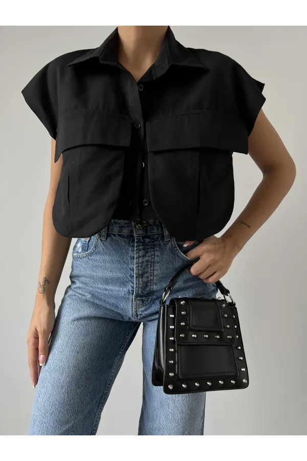 Cep Detay Gömlek - Siyah