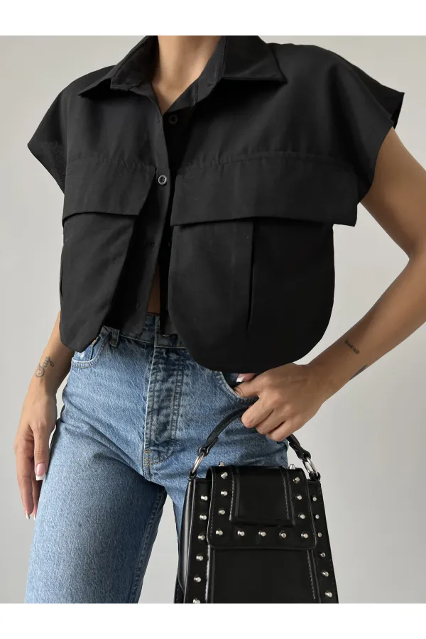 Cep Detay Gömlek - Siyah