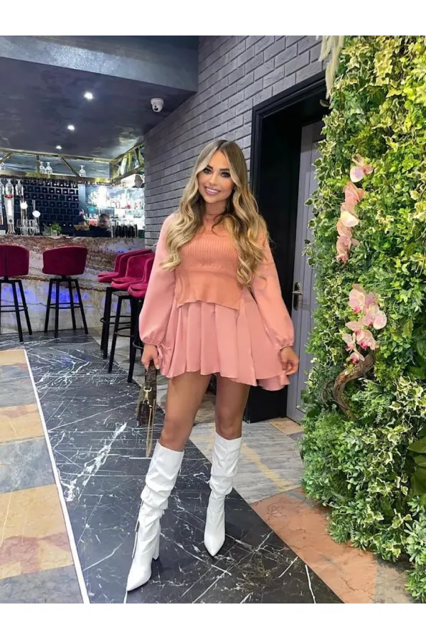 Robe à détails tricotés - Rose poudré