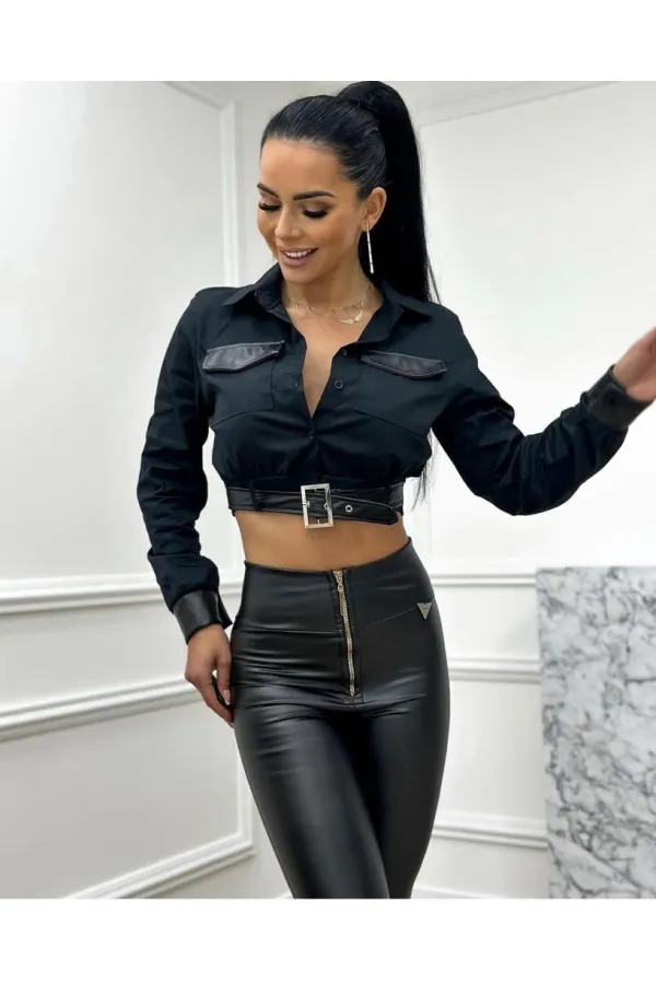 Kemer Detaylı Gömlek - Siyah
