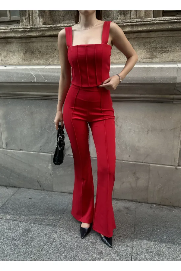 Spanish Style Trousers Suit - Red