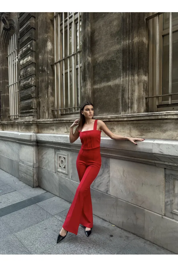 Spanish Style Trousers Suit - Red