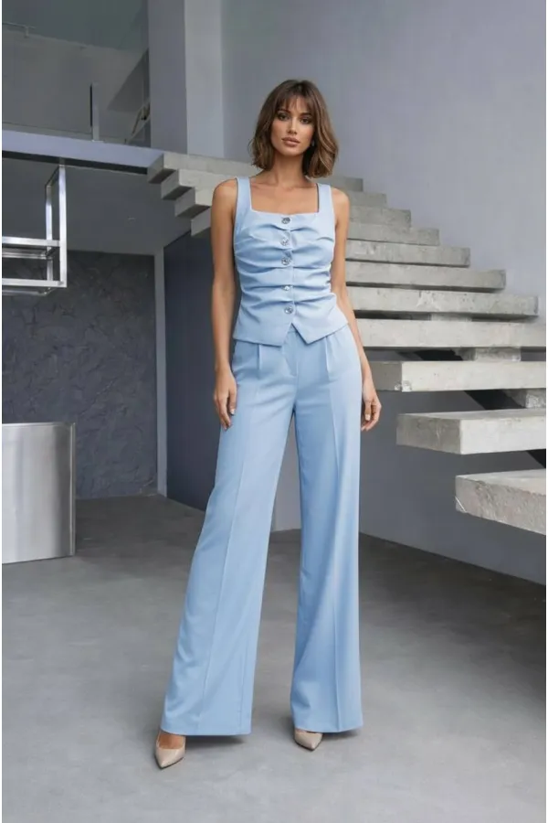 Ensemble gilet et pantalon à détail avant - Bleu