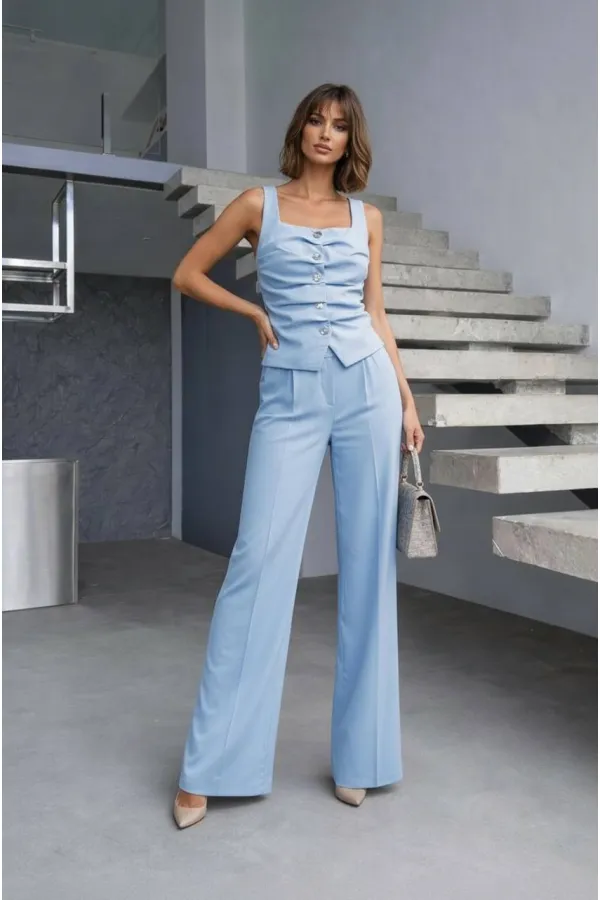 Ensemble gilet et pantalon à détail avant - Bleu