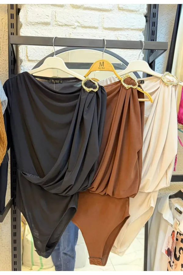 Çıtçıtlı Bodysuit - Kahverengi