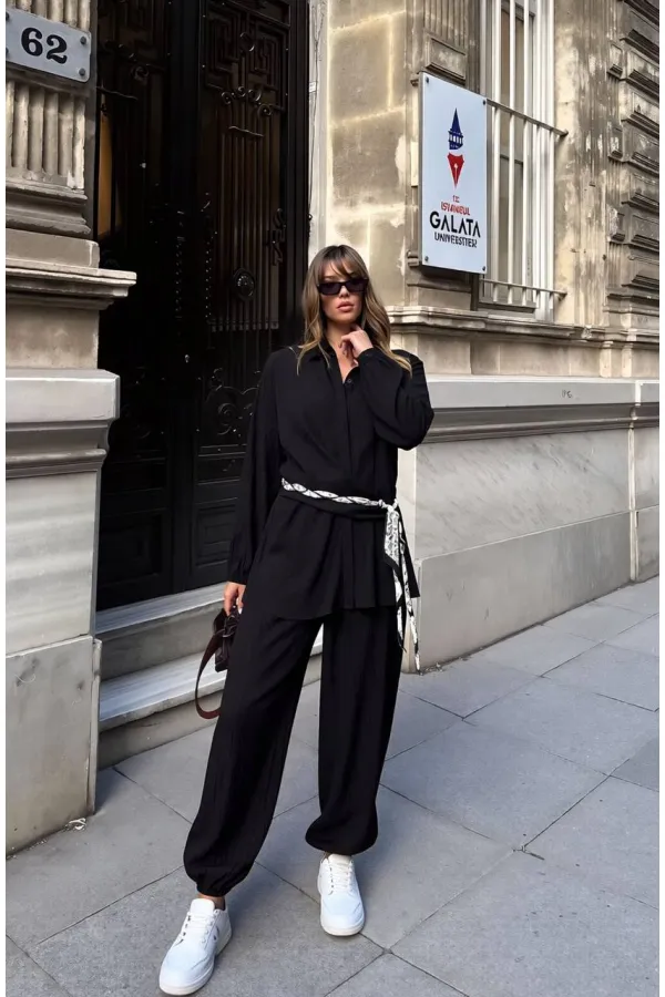 Kuşak Detay Takım - Siyah