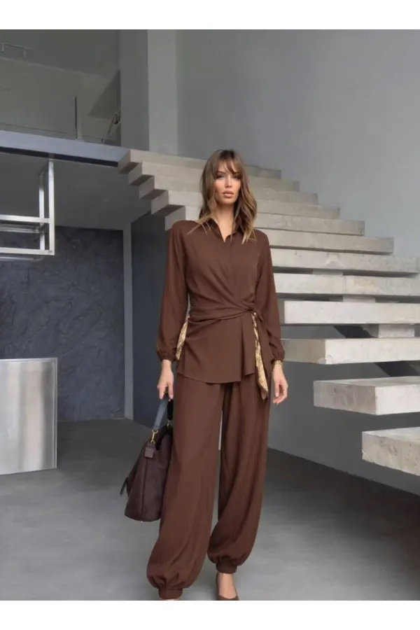 Kuşak Detay Takım - Kahve