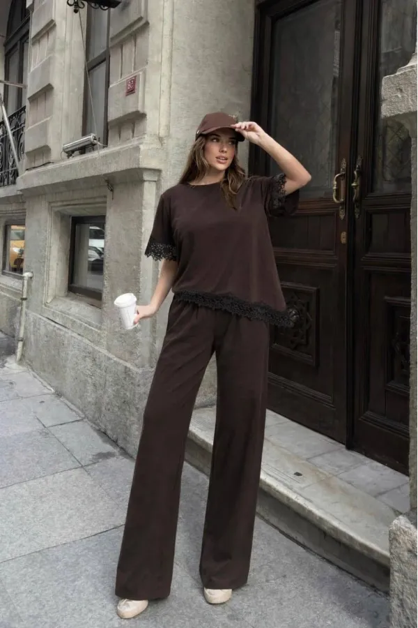 Dantel Detay Oysho Takım - Kahve