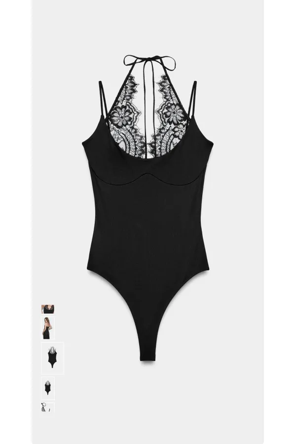 Dantelli Bodysuit - Siyah