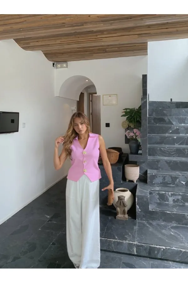 Button Detail Vest 1562 - Pink