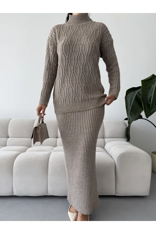 Skirt Sweater Knitwear Set 1557 - Beige