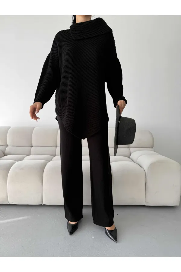 Ensemble en maille à col à lettres 1555 - Noir