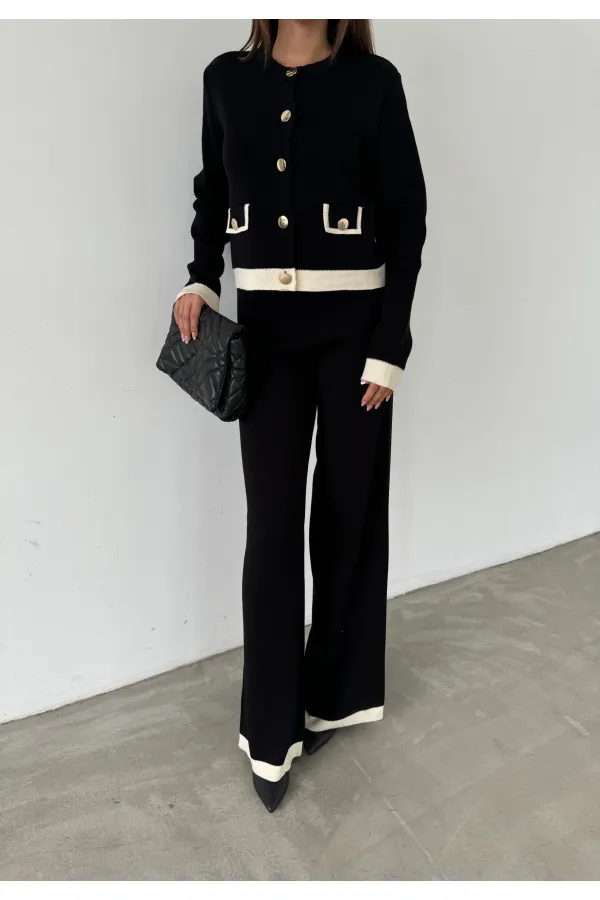 Pocket Detail Knitwear Suit 1505 - Black