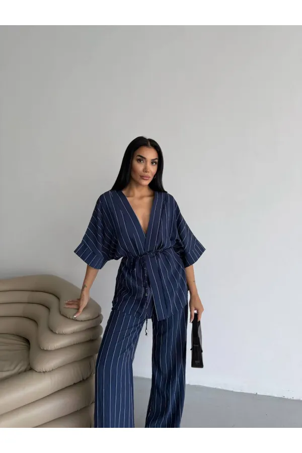 Kimono rayé 2517 - Bleu