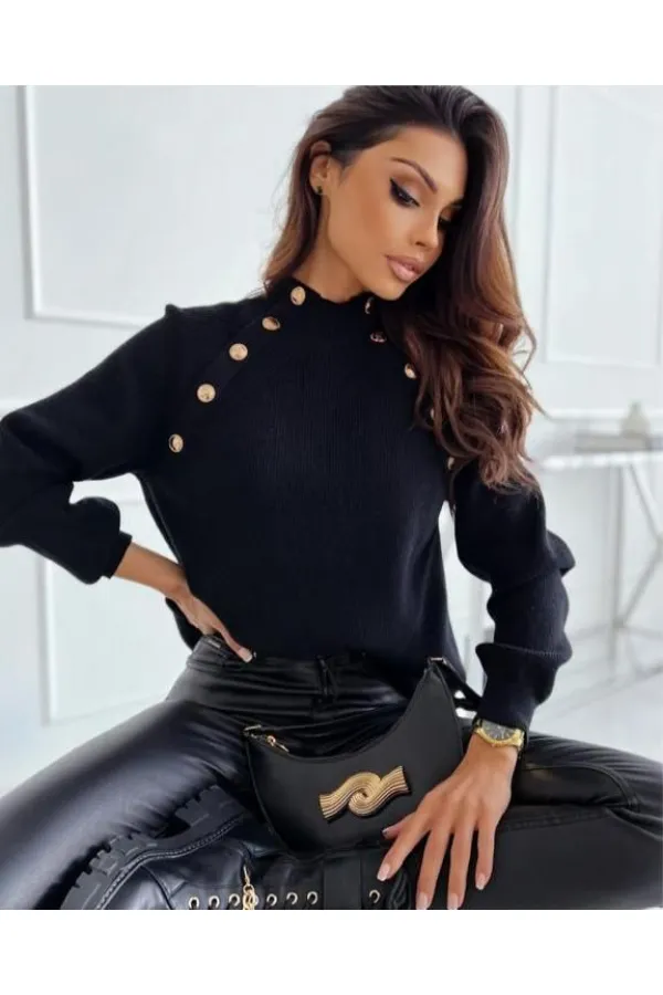 Omuz Düğme Detay Kazak 880 - Siyah