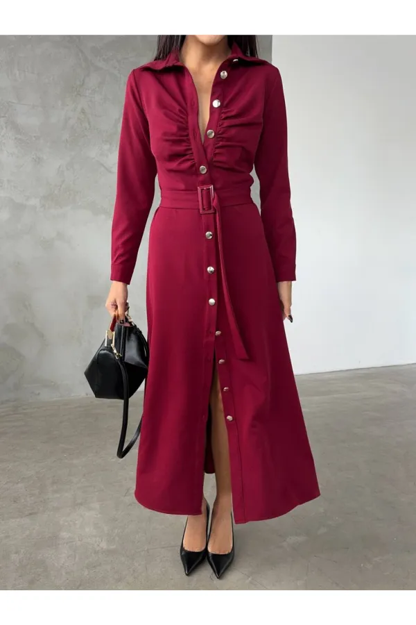 Shirt Dress 2427 - Burgundy