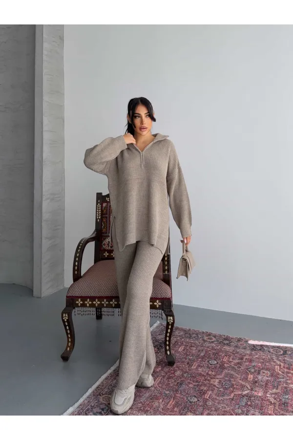 Zippered Knitwear Suit 1556 - Mink