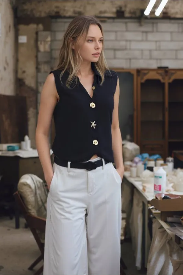 Button Detail Vest 1562 - Black