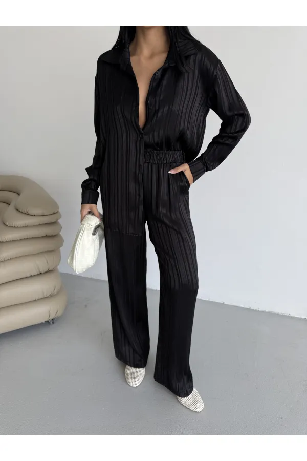 Costume en satin à rayures 2519 - Noir