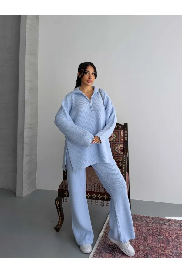 Zippered Knitwear Suit 1556 - Blue