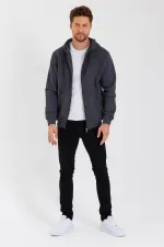 Gilet à capuche zippé noir métallisé pour homme avec poche kangourou et doublure en coton