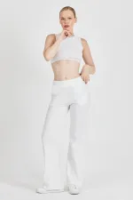 Off-white ribbed wide-leg corset high-waisted women's sweatpants with pockets