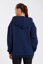 Kadın Kanguru Cepli Kapüşonlu Fermuarlı İçi Polarlı Hırka