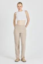 Vizon Fitilli Geniş Paça Pamuklu İnce Yüksek Bel Kadın Eşofman Altı