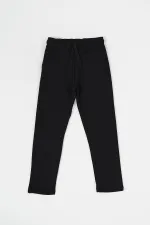 Pantalon de survêtement noir en coton épais avec taille élastique et poches latérales pour garçons de 5 à 12 ans 