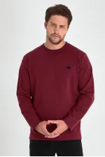 Erkek Bordo Çift Bisiklet Yaka Baskı Detaylı Standart Rahat Kesim Sweatshirt