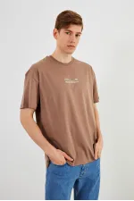 Leo Erkek Oversize Tshirt %100 Pamuk Bisiklet Yaka Baskı Detaylı Basic Tişört