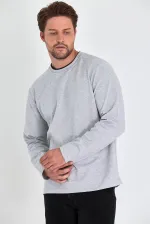 Erkek Gri Çift Bisiklet Yaka Standart Rahat Kesim Sweatshirt