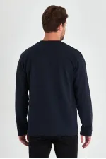 Sweat-shirt homme bleu marine à col rond double, coupe standard décontractée MTLCE68-BLEU NAVY
