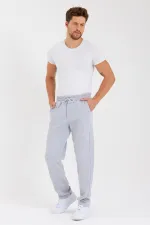 Siyah Arka Cepli Etiket Detaylı Düz Paça Erkek İçi Pamuklu Eşofman Altı