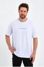 Erkek Beyaz Baskılı Basic Oversize Bisiklet Yaka Kısa Kollu T-shirt