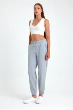 Kadın Siyah-Antrasit Pamuklu Kalın Paçası Lastikli Yüksek Bel Rahat Jogger 2'li Eşofman Altı MTLCB95-2